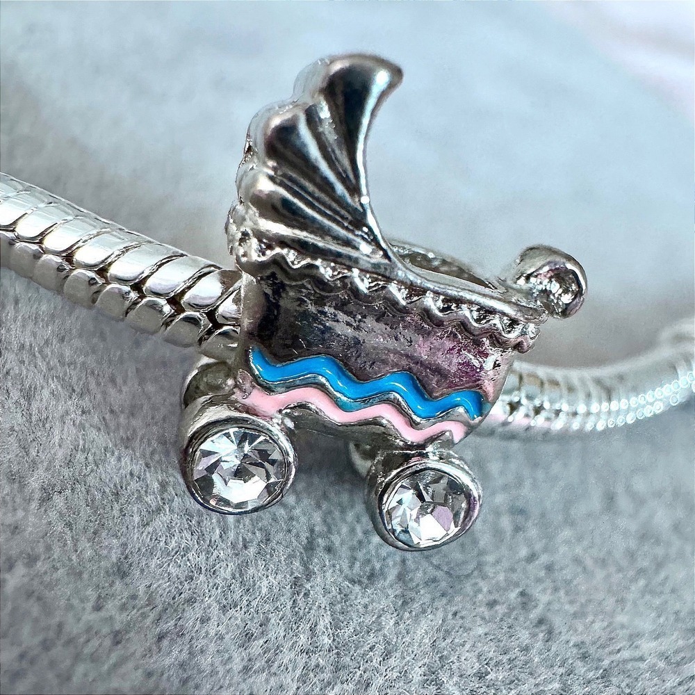 Baby Carriage Stroller Charm Silver Pink Blue fits PANDORA